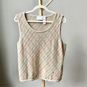 Vintage‎ Sweater Vest Women's Large Tan Ribbons Cottage Coastal Preppy 90s Nerd